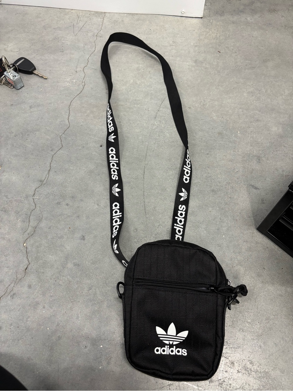 adidas Black Trefoil Mini Crossbody Bag with Logo Strap